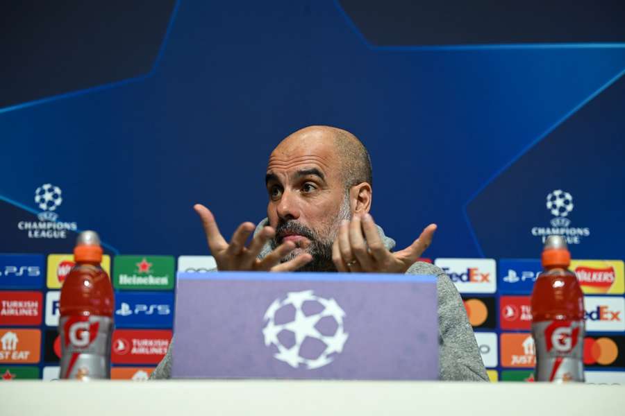 Guardiola speaks to the media ahead of their tie against Leipzig