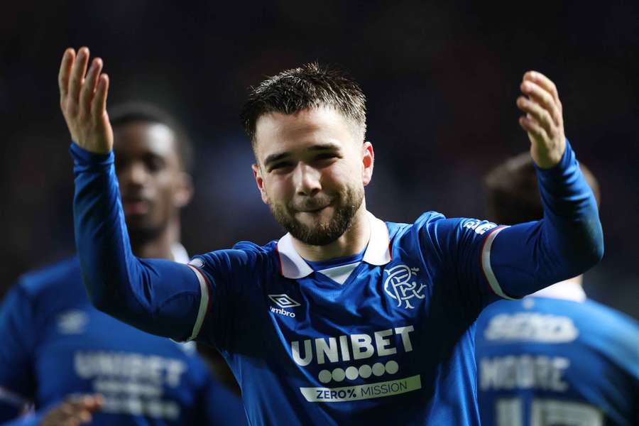 Nicolas Raskin celebrates after scoring Rangers' second goal against Aberdeen