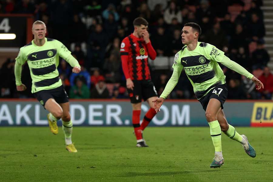Foden celebrates his goal against Bournemouth