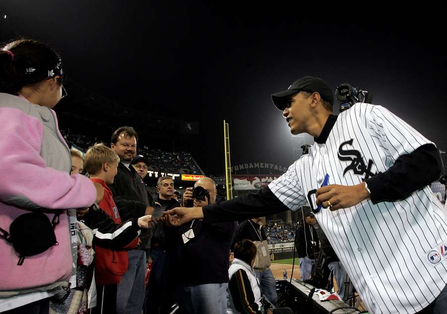 President Barack Obama signing autographs ahead of a Chicago White Sox game in 2005 when he was still a U.S. Senator. President Barack Obama signing autographs ahead of a Chicago White Sox game in 2005 when he was still a U.S. Senator.