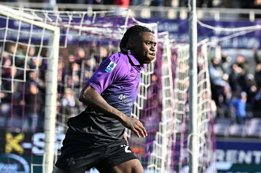 Fiorentina Moise Kean celebrates after scoring the opener