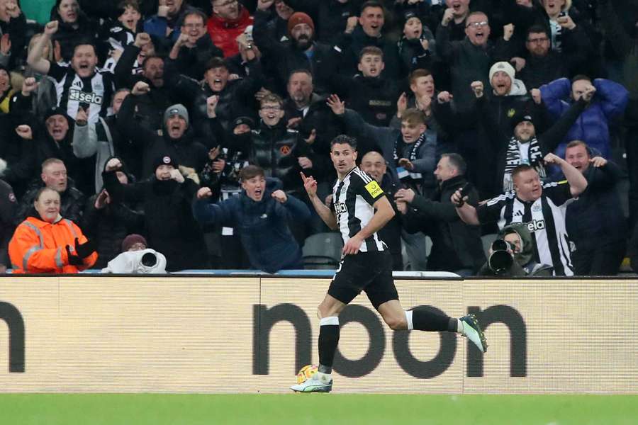 Schar celebrates scoring a dramatic equaliser for Newcastle