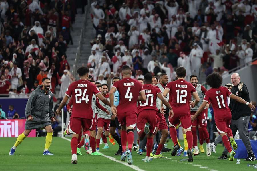 Qatar celebrate Afif's goal