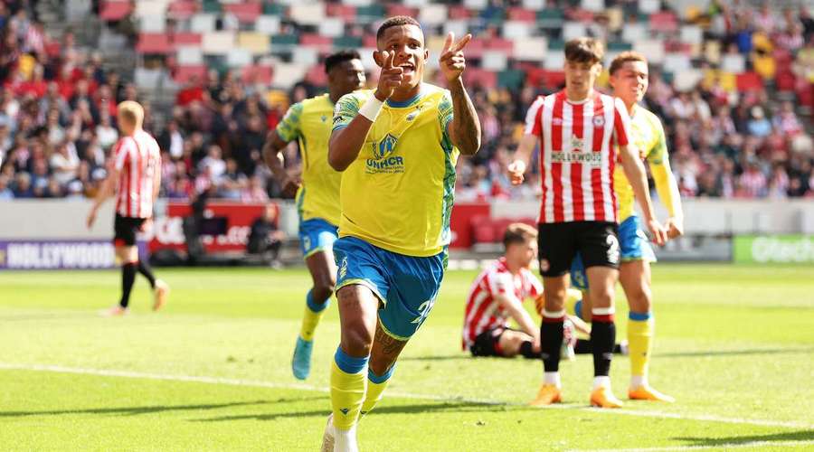 Nottingham Forest's Danilo slots home a rebound to open the scoring against Brentford