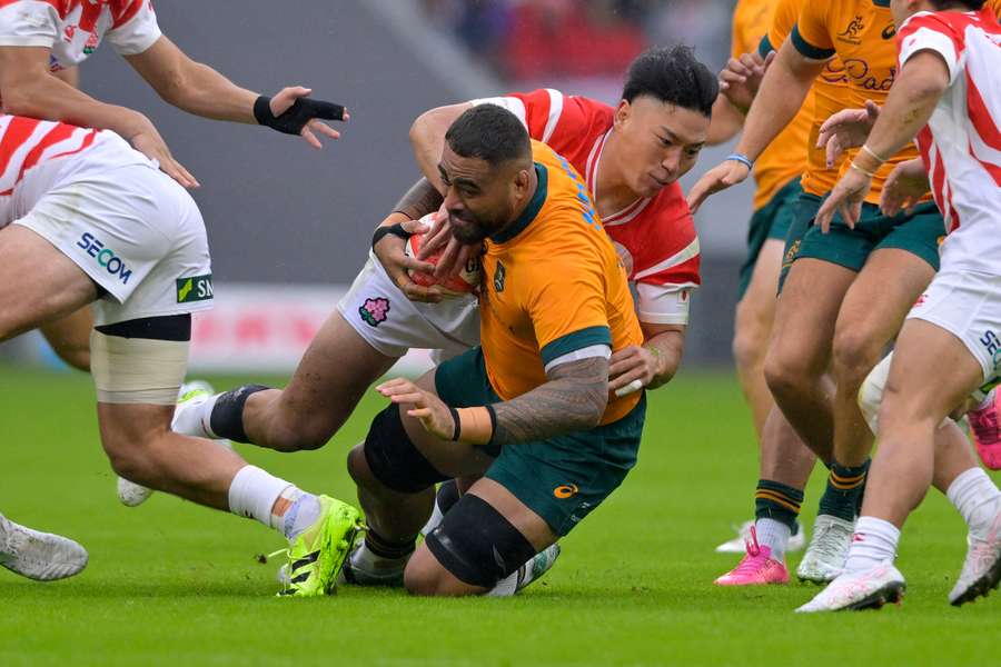 Lukhan Salakaia-Loto is tackled during the Wallabies' nervy weekend win over Japan. Lukhan Salakaia-Loto is tackled during the Wallabies' nervy weekend win over Japan.