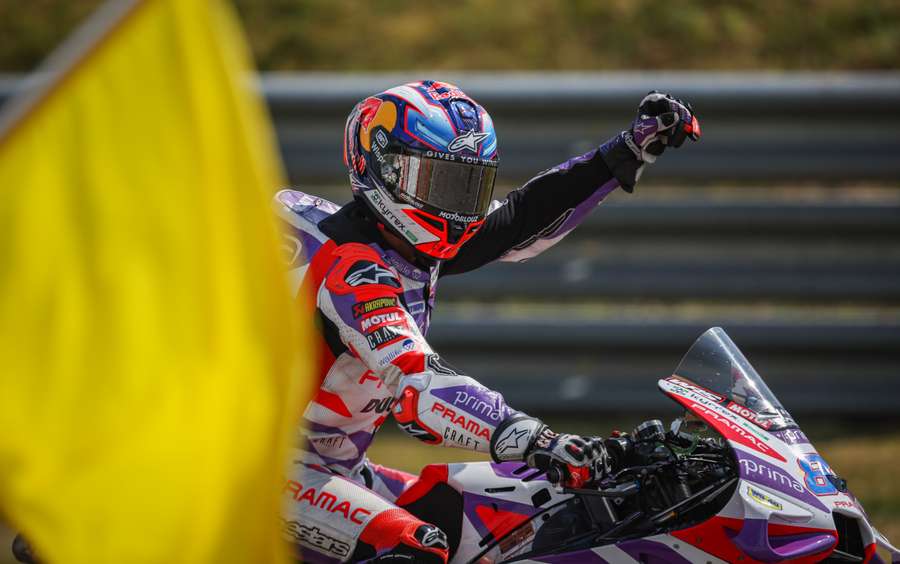 Pramac Racing rider Jorge Martin celebrates after winning the sprint race