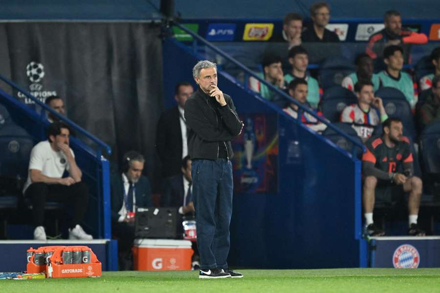 Luis Enrique watches on as his PSG side defeated Bayern Munich in the Champions League.