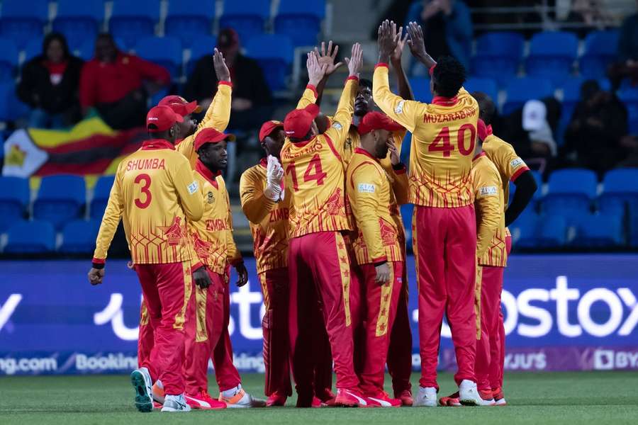 Zimbabwe celebrate an Irish wicket in Hobart