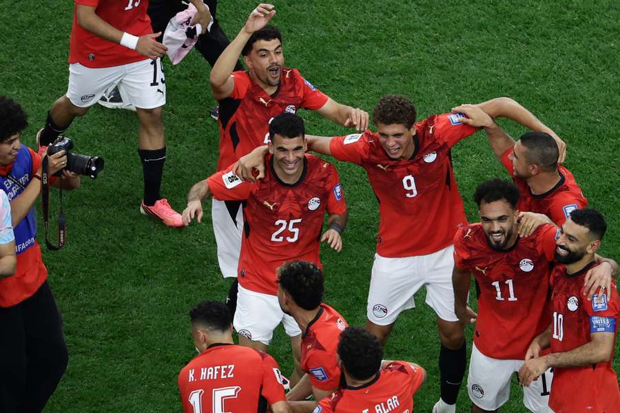 Egypt celebrate after beating Australia on penalties Egypt celebrate after beating Australia on penalties