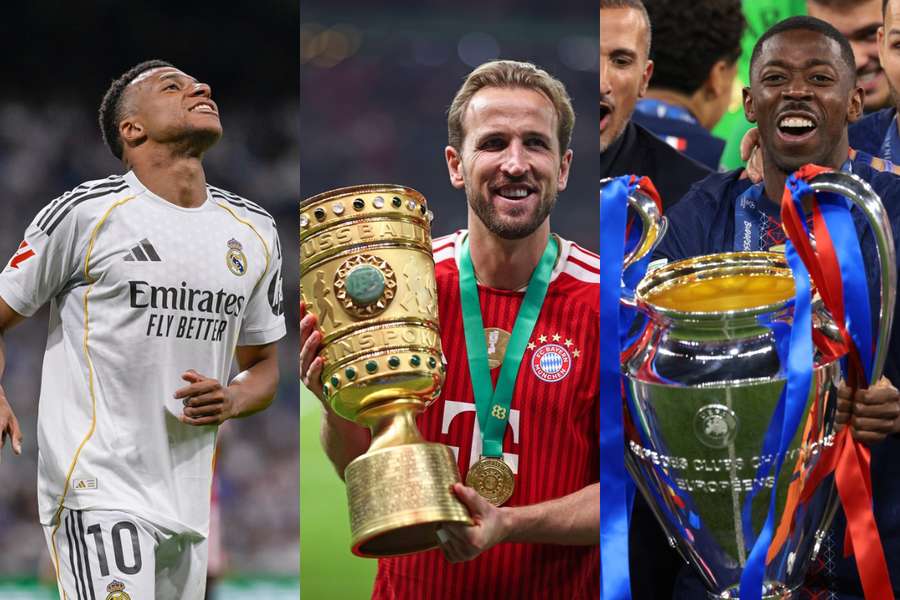 Kylian Mbappe (Real Madrid), Harry Kane (Bayern Munchen) și Ousmane Dembele (PSG)