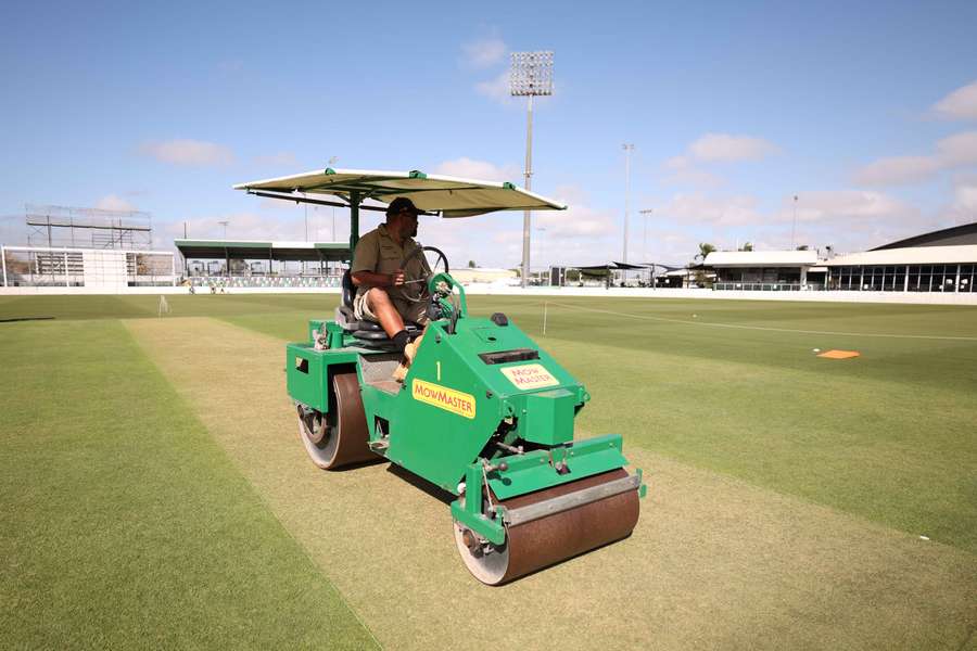 The Mackay pitch being rolled on Thursday afternoon. The Mackay pitch being rolled on Thursday afternoon.