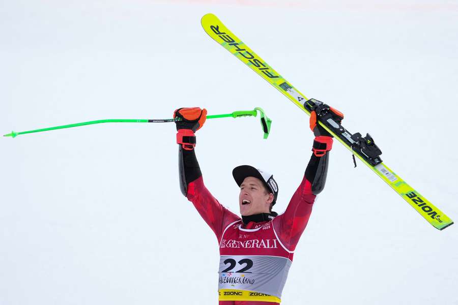 Austria's Raphael Haaser gave home fans reason to cheer winning the men's world giant slalom title