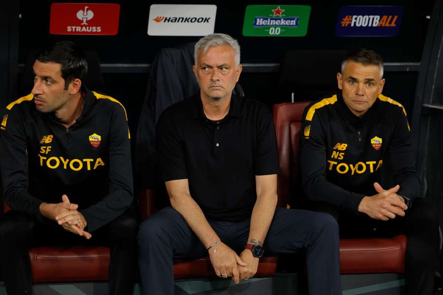 Roma coach Jose Mourinho looks on from the sidelines