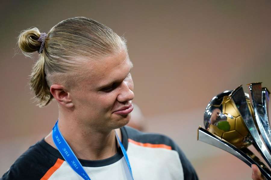 Erling Haaland with the FIFA Club World Cup trophy