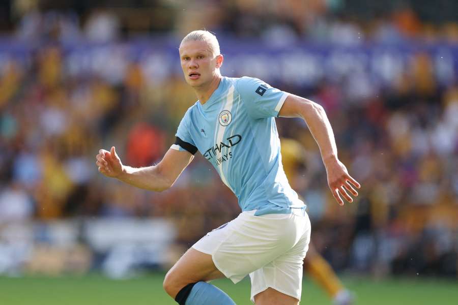 Erling Haaland (Manchester City) en action contre Wolverhampton lors d’un match de Premier League, le 16 août 2025 au Molineux Stadium. Erling Haaland (Manchester City) en action contre Wolverhampton lors d’un match de Premier League, le 16 août 2025 au Molineux Stadium.