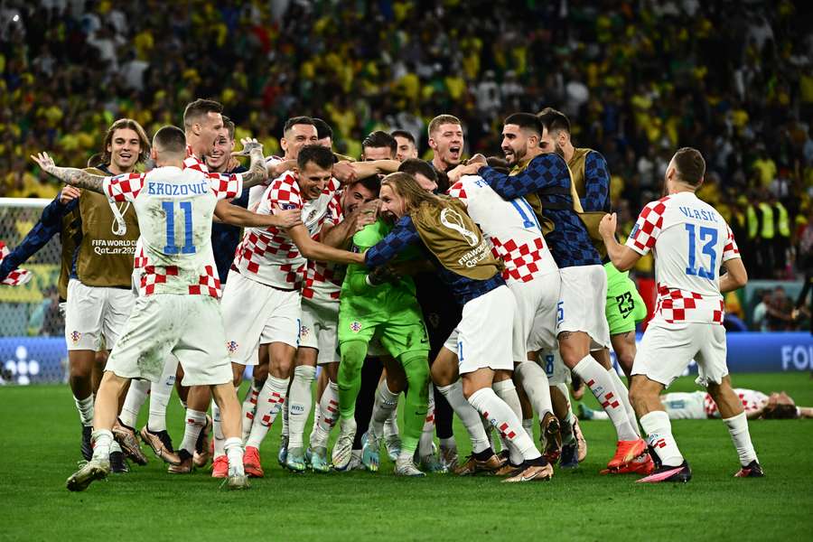 Croatia celebrate their quarter-final win over Brazil