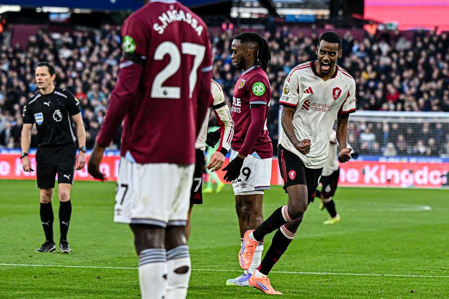 Alexander Isak of Liverpool celebrates after scoring the team's first goal
