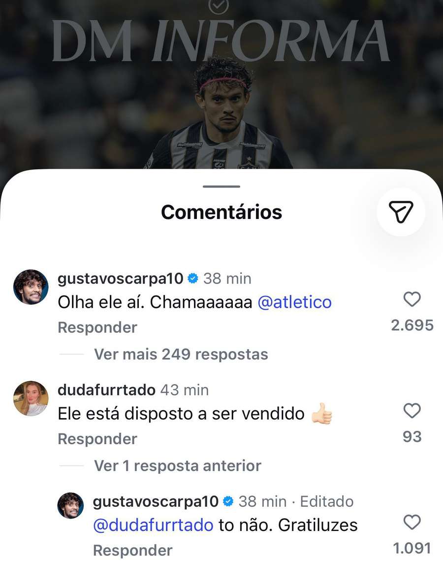 Scarpa respondeu torcedora nas redes sociais Scarpa respondeu torcedora nas redes sociais