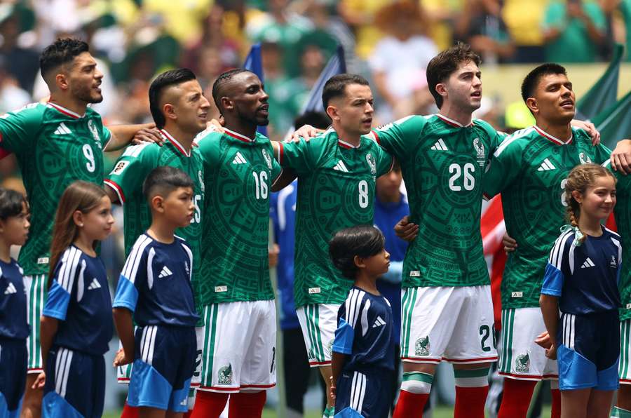 Mexico's squad sing their national anthem before kick-off Mexico's squad sing their national anthem before kick-off