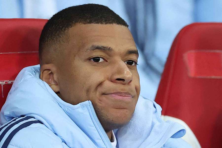 Kylian Mbappe reacts on the bench during Real Madrid's Champions League match against Lille LOSC on Wednesday