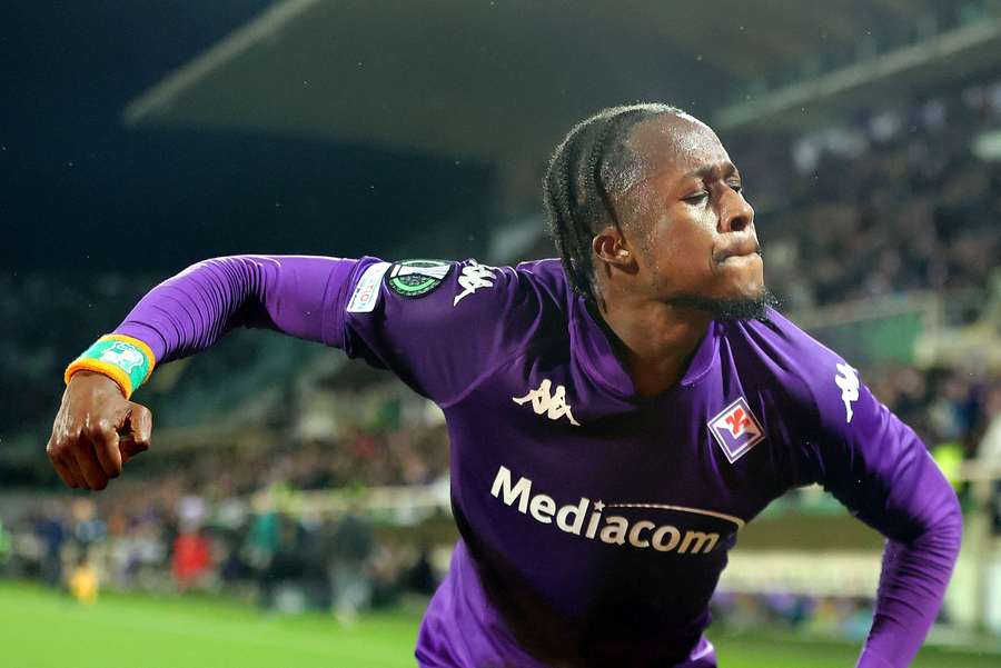 Christian Kouame of Fiorentina celebrates after scoring against Paphos