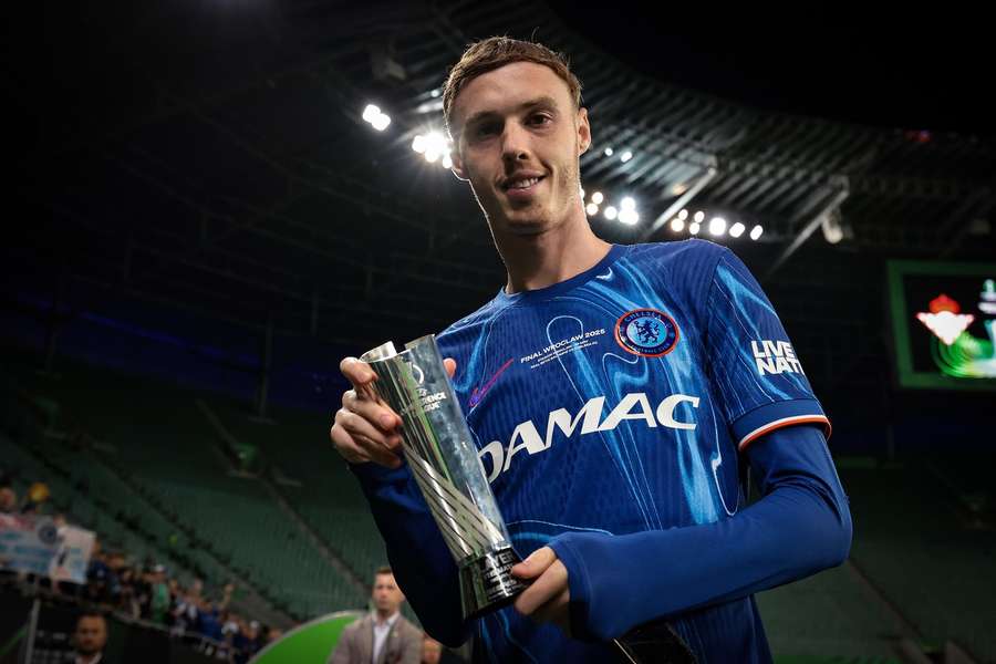 Cole Palmer poses with his Man of the match award following Chelsea's 4-1 victory in the Conference League Final Cole Palmer poses with his Man of the match award following Chelsea's 4-1 victory in the Conference League Final