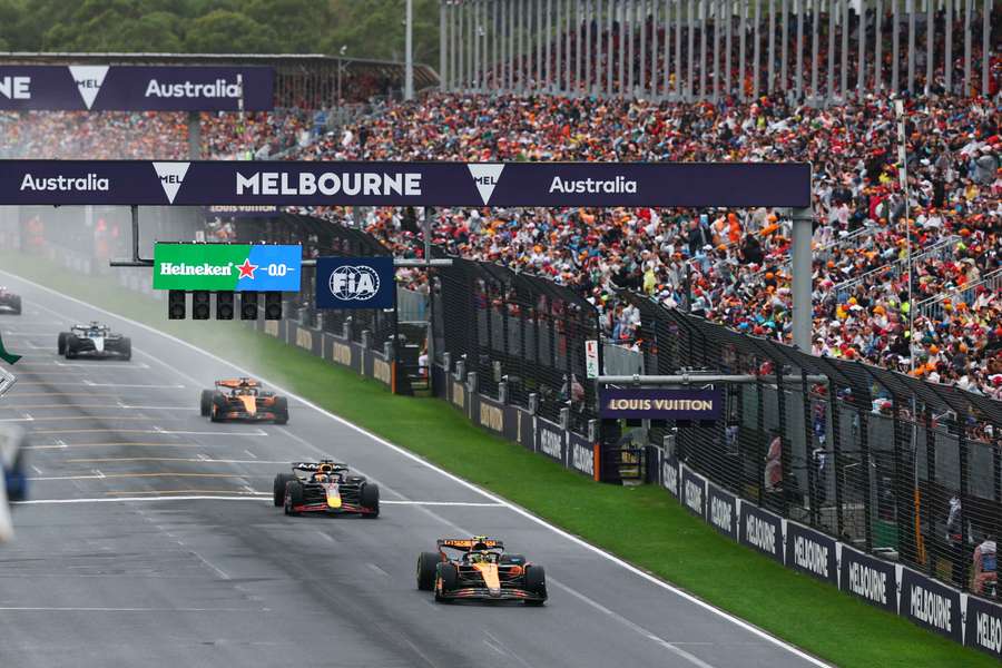 McLaren's Lando Norris leads the Australian Grand Prix at Albert Park Circuit in 2025