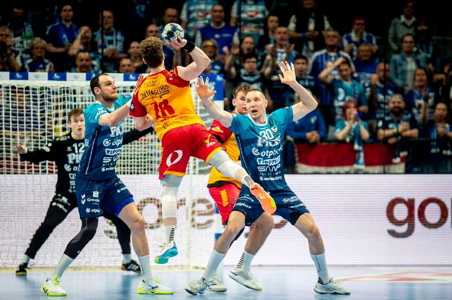 GOG Faroese international Oli Mittun scores against Pick Szeged