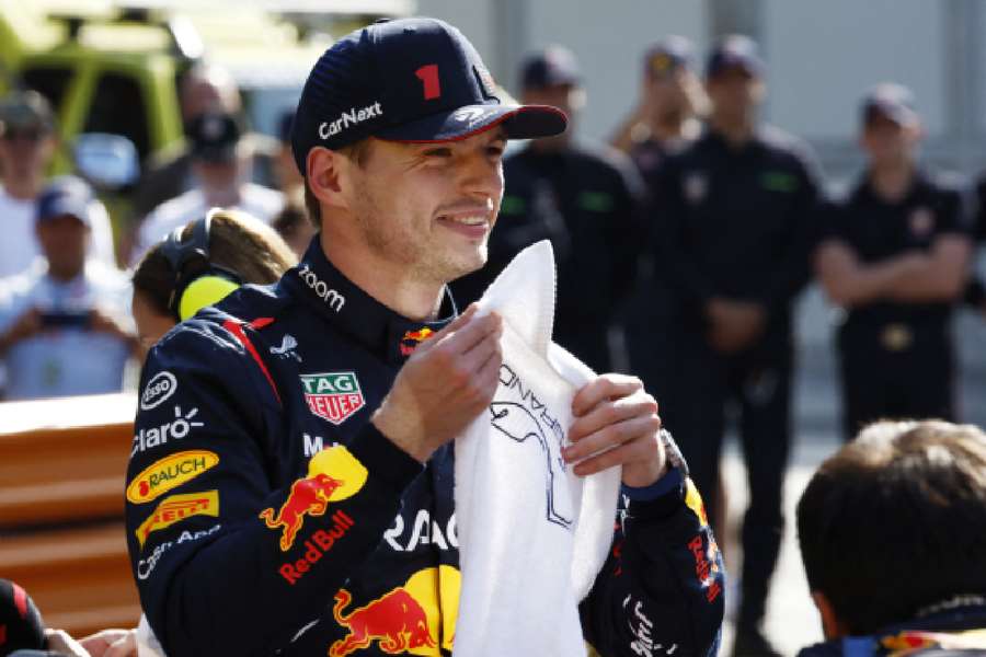Verstappen reacts after taking a spectacular pole