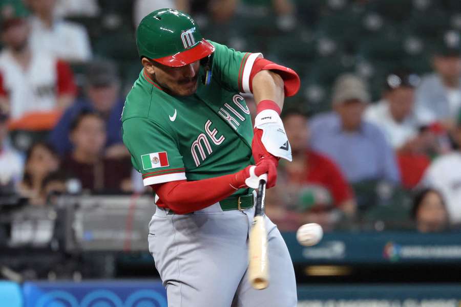 Nacho Alvarez Jr hits a home run for Mexico against Great Britain