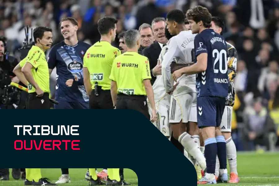 Jude Bellingham, Vinicius et Carlos Megía Dávila en colère contre l'arbitre de Real Madrid-Celta Jude Bellingham, Vinicius et Carlos Megía Dávila en colère contre l'arbitre de Real Madrid-Celta