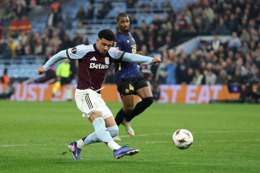 Jadon Sancho in action for Aston Villa