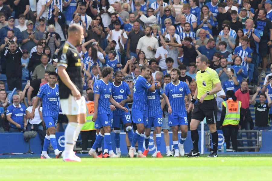Brighton celebrate against Aston Villa