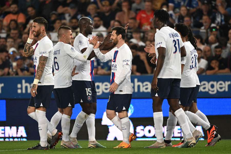 PSG celebrate taking the lead through Lionel Messi