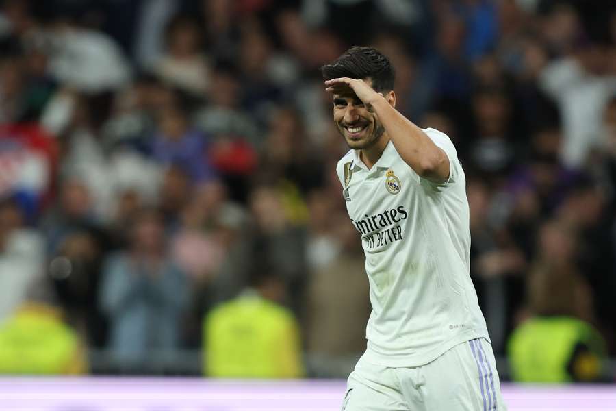 Real Madrid's Spanish midfielder Marco Asensio celebrates scoring his team's first goal