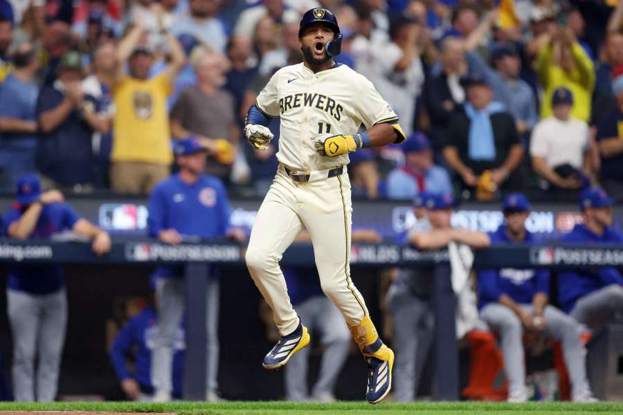 Brewers' Jackson Chourio celebrates a home run in Game of the 2025 NLDS against the Chicago Cubs