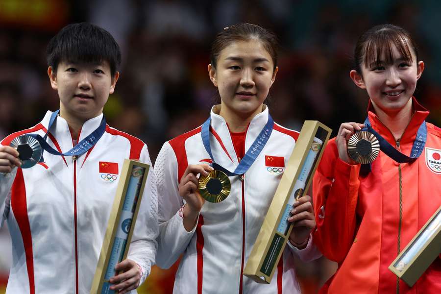 The women's singles podium after Saturday's action