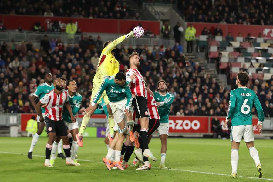 Giorgi Mamardashvili wasn't afraid to step out of goal to defend a long throw.