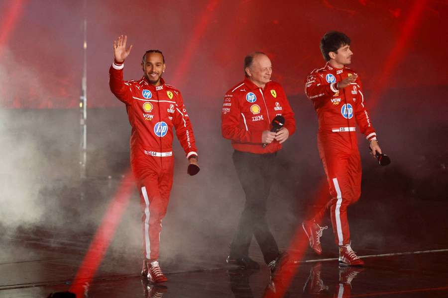 Hamilton, Vasseur and Leclerc at the launch