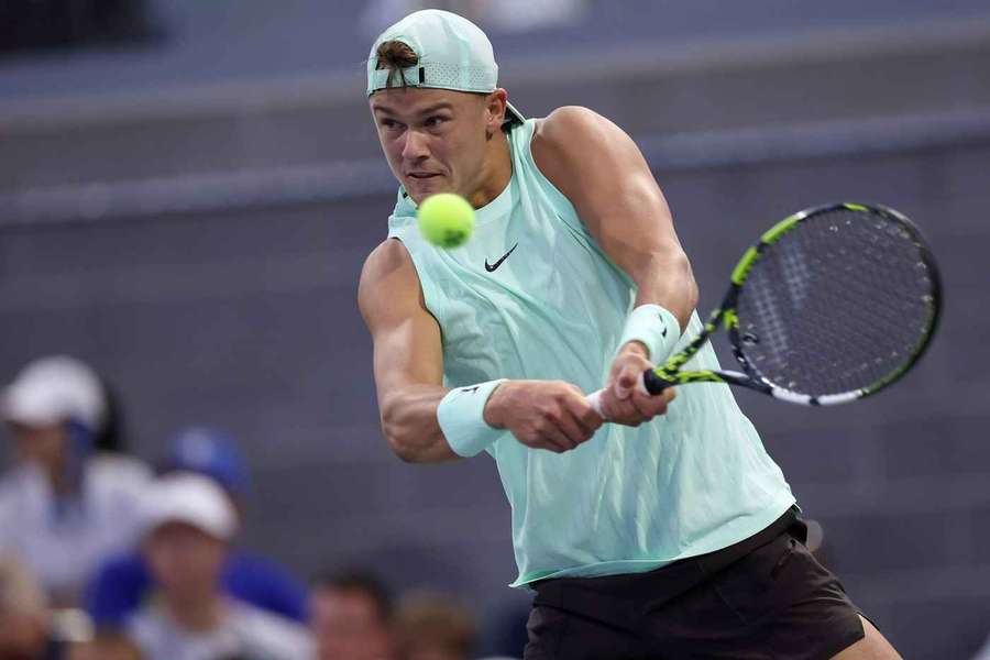 Holger Rune in action during the US Open