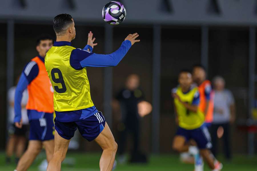 Cristiano Ronaldo no treino desta quinta-feira do Al Nassr