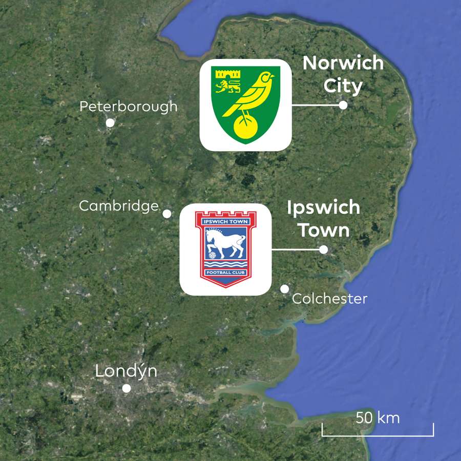 Norwich e Ipswich são os centros de East Anglia.