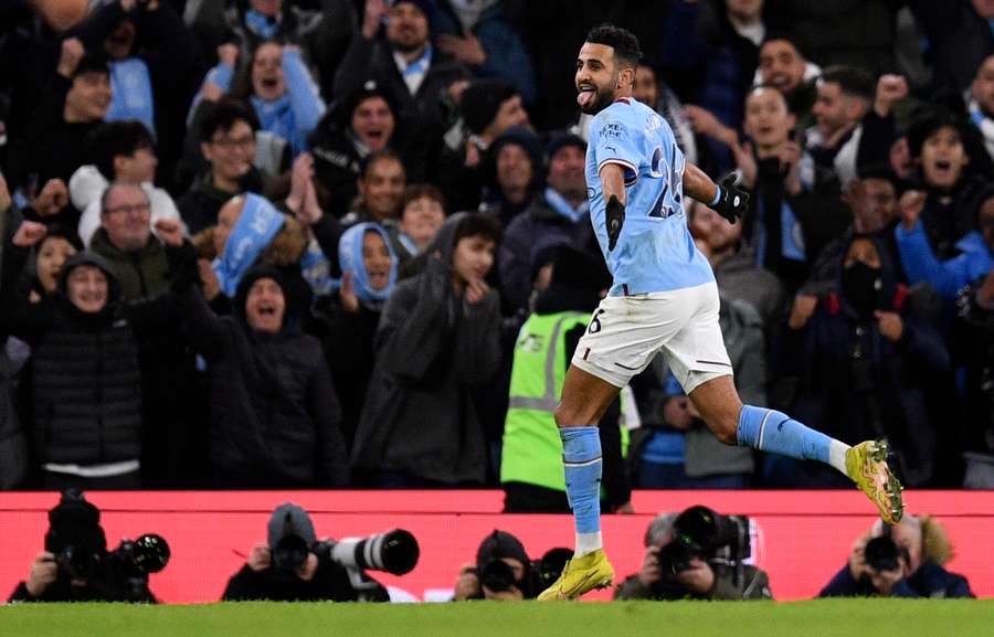 Mahrez celebrates <mark>his</mark> goal against Spurs