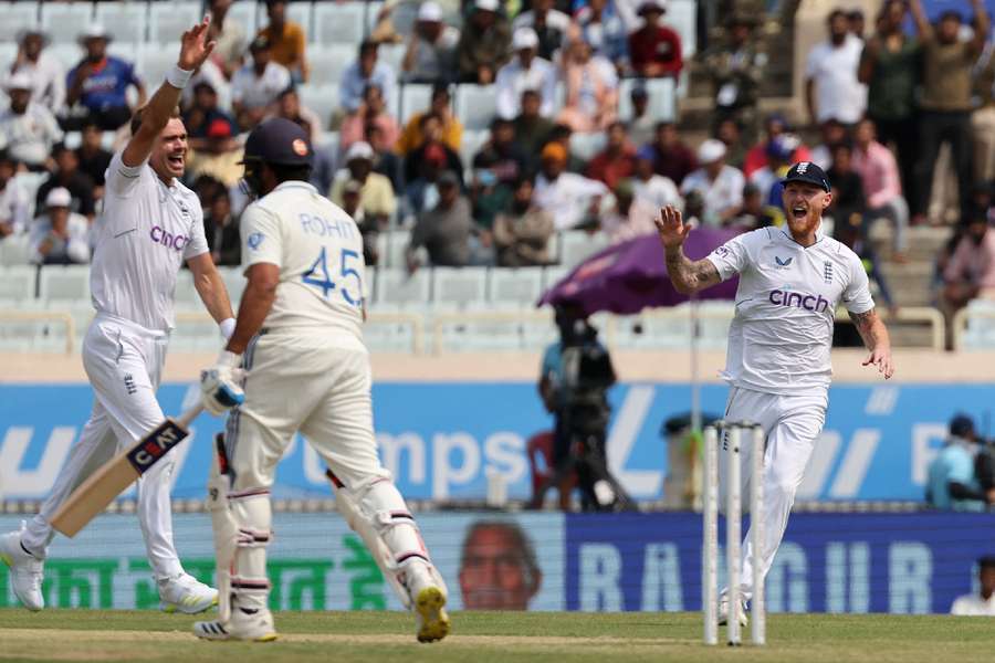 Anderson celebrates the wicket of Rohit