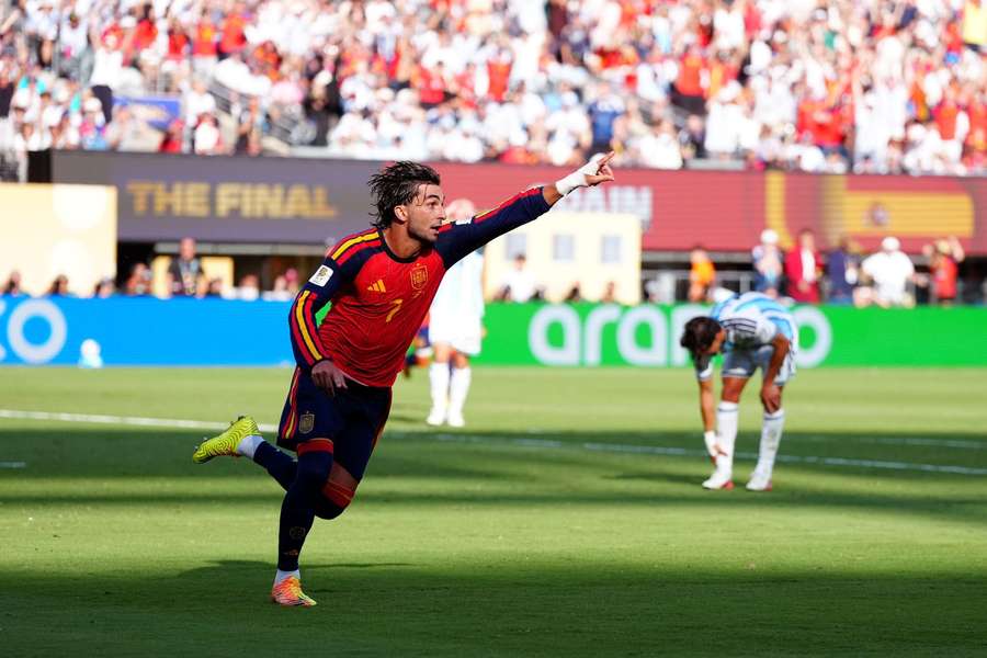 Spain’s Ferran Torres celebrates scoring the winner in the World Cup final Spain’s Ferran Torres celebrates scoring the winner in the World Cup final