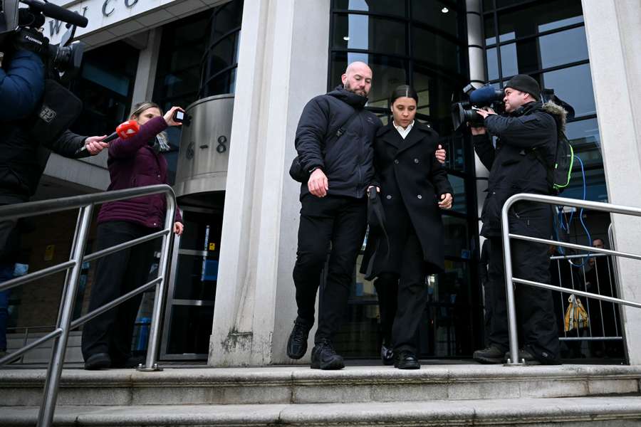 Sam Kerr leaves Kingston Crown Court in south London after her case was heard in February 2025.