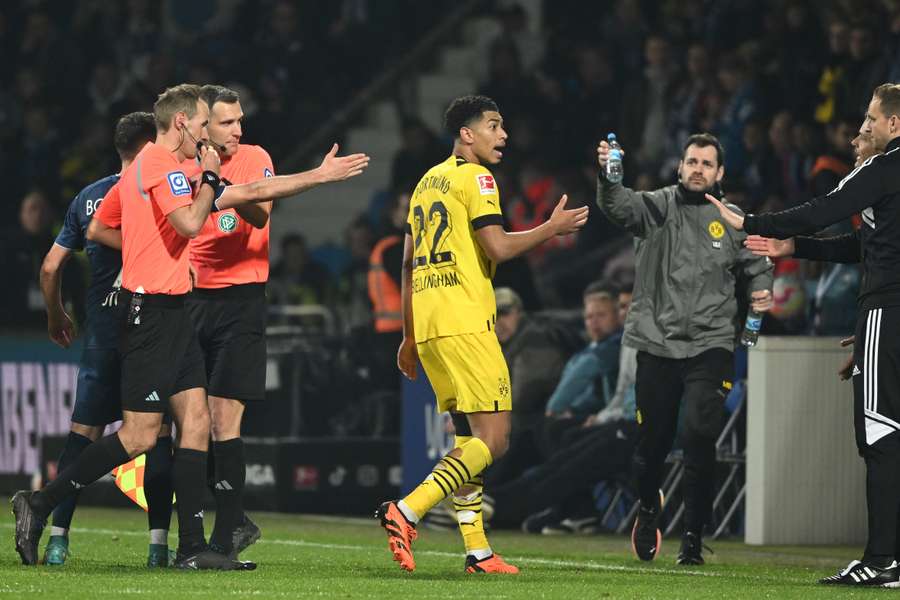 Centre of controversy: German referee Sascha Stegemann (L) during Friday's game