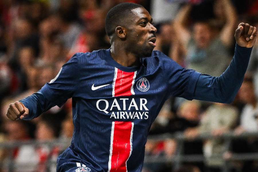 Dembélé comemora gol marcado sobre o Reims 