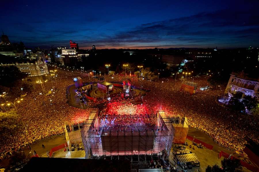 Imagen de Madrid en la celebración del segundo Mundial de España desde la azotea del Palacio de Cibeles Imagen de Madrid en la celebración del segundo Mundial de España desde la azotea del Palacio de Cibeles
