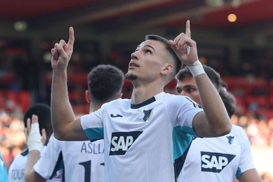 Tim Lemperle celebrates Hoffenheim's fourth goal of the day